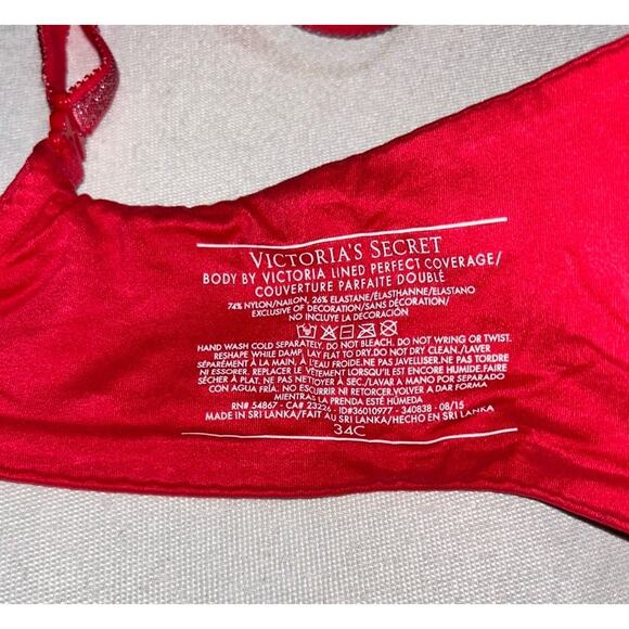 Red Bra Size 34C Victoria‎ Secret Body By Victoria Push Up Lined Wired Padded - Picture 5 of 7